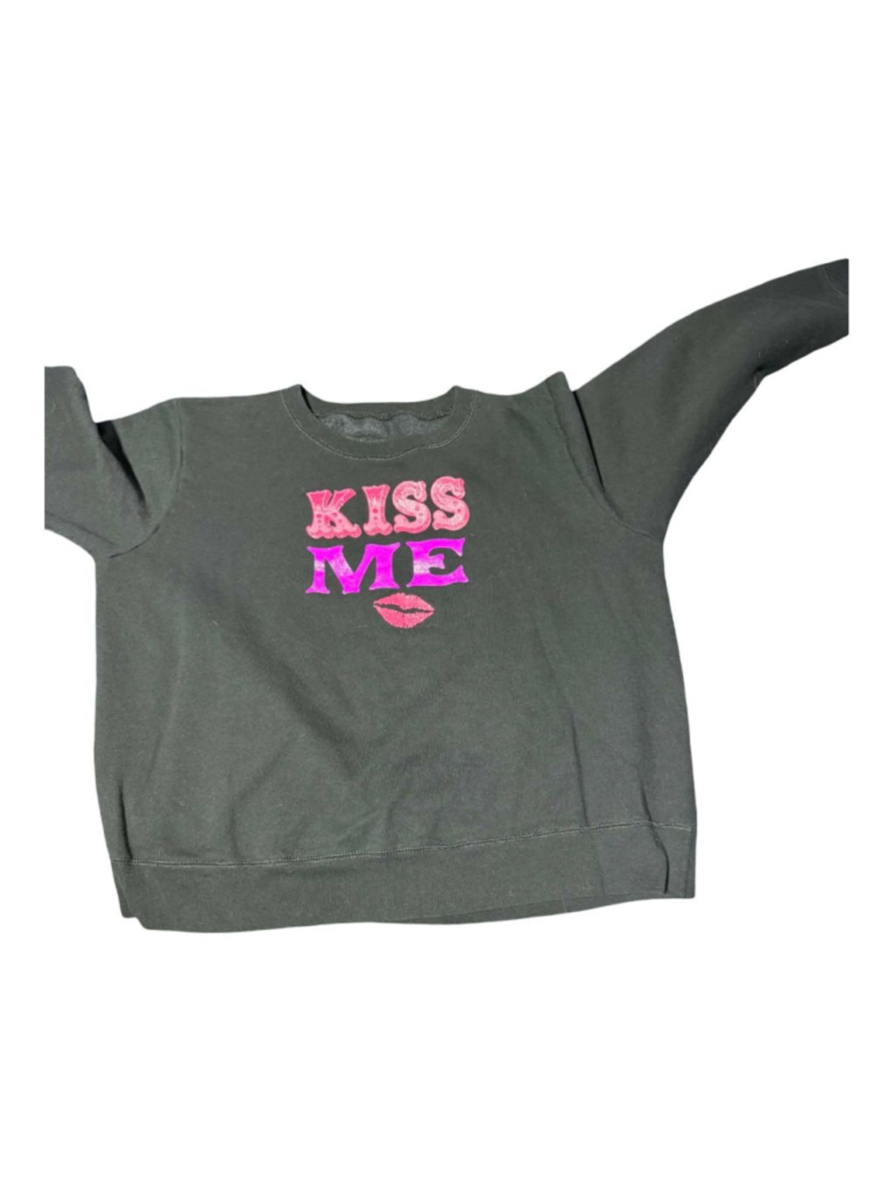 Women's Hanes Black Kiss Me Sweatshirt L #892